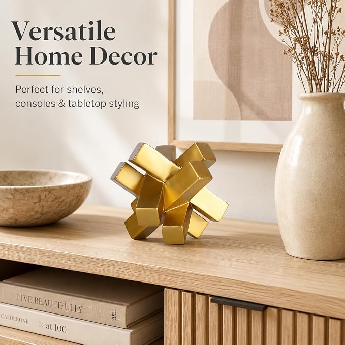 XMGZQ Gold Knot Statue for Coffee Table Decor,Modern Minimalist Geometric Knot Sculpture and Figurines,Abstract Art Line Decorative Ornaments Knick Knacks for Shelves,Bookcase,Console,Tabletop,Entry