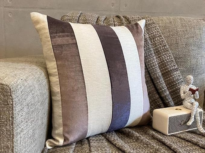 The HomeCentric Striped Decorative Throw Pillow Covers 24" x 24" | Modern Velvet Cushion Cover | Patchwork Aubergine Pillowcases for Couch, Sofa, Bed, or Living Room - Velvet Band Aubergine