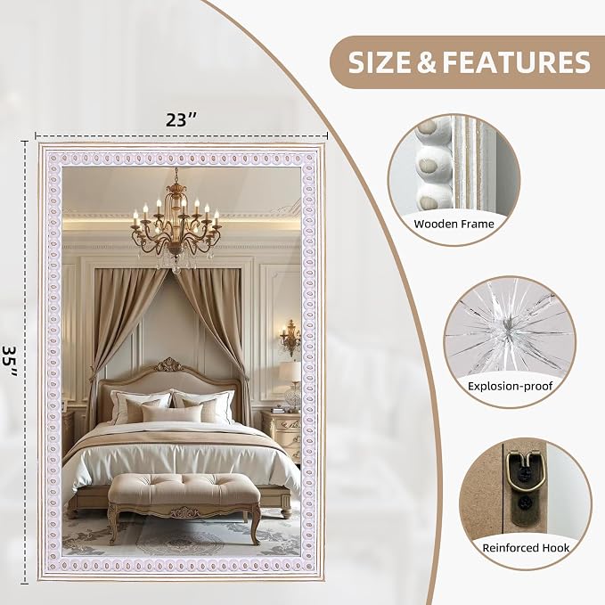 36x24 Inch Rectangle Wall Mirror, Wooden Rectangular Bathroom Mirrors | Mount Vertically or Horizontally to Fit Powder Rooms, Over Sink, Apartments, Entryway, Bedroom, Hallways, or Guest Areas
