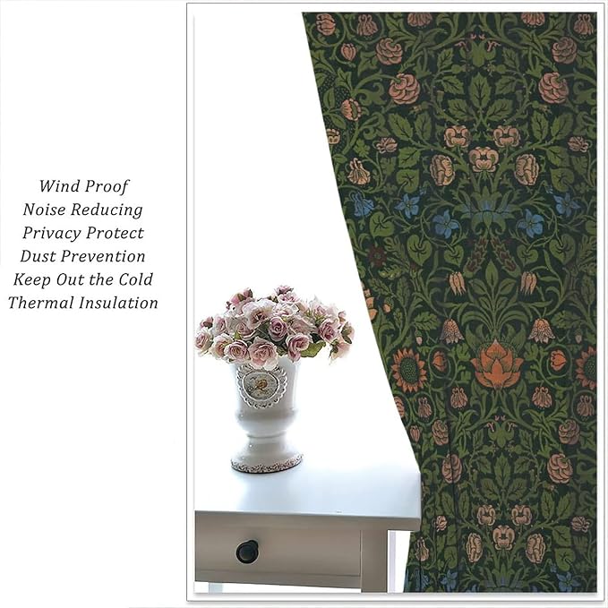 Bohemia Plant Flowers Pattern Blackout Window Curtains, William Morris Art Print Vintage Decor Curtains, for Living Room Bedroom 42(W)*84(L) 2 Panels