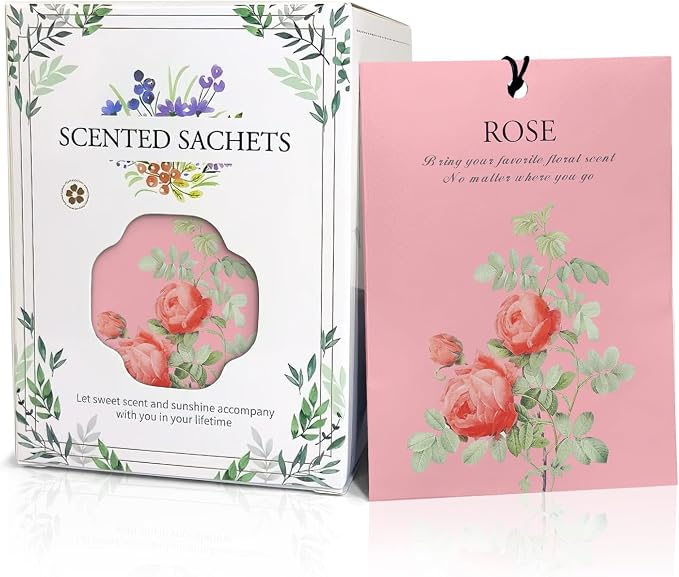 Rose Scented Sachet Bags - 12 Pack Drawer & Closet Freshener, Long Lasting Odor Eliminator for Wardrobes, Cars & Storage, Home Fragrance Air Freshener Sachets