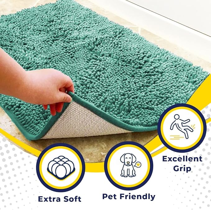 Muddy Mat® | Super Water Absorbent Door Mat Indoor, Microfiber Quick Dry Chenille Entryway Rug,Slip Resistant Front Door Mat,Indoor Mats for Entryway,Machine Washable Pet Rug, Seafoam Green 28"x18"