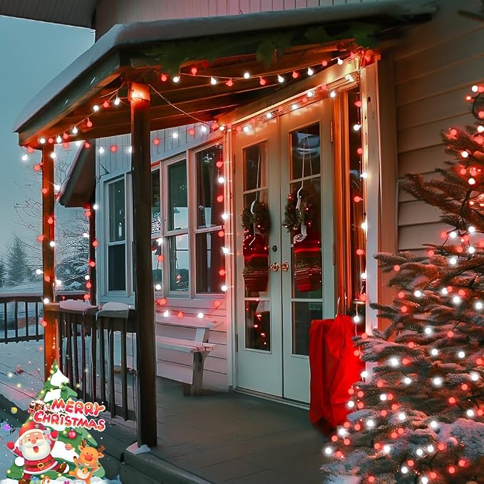 JMEXSUSS Connectable 100 LED Globe Red and White Christmas Lights Indoor | Globe String Lights Plug in with Remote, 33 ft 8 Modes Christmas Lights Outdoor for Bedroom Room Party Christmas Decor