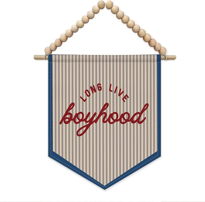 Long Live Boyhood Boys Room Wall Art Decor, Navy Blue Playroom Boho Wall Hanging Display Pennant Flag for Kids Boys Nursery Toddler Room Bedroom Playroom