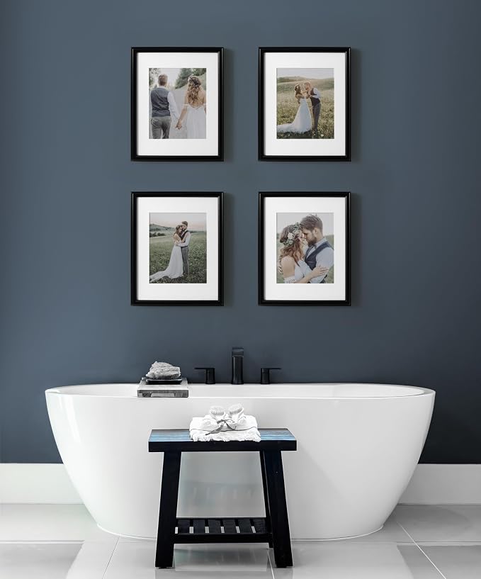 Kate and Laurel Adlynn Rectangle Picture Frame Set of 4; 11 x 14 matted to 8 x 10; Black; Modern Glam Four-Piece Frame Set for Gallery Wall Frame Set in Living Room Wall Decor