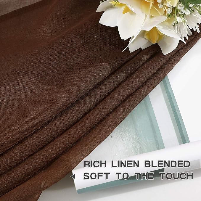 MIULEE 2 Panels Chocolate Brown Semi Sheer Window Curtains Elegant Grommet Top Window Voile Drapes/Treatment Linen Textured Panels for Bedroom Living Room (54X63 Inches Dark Brown)