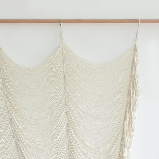 2 Panels Macrame Curtains 59" W x 75" H Boho Doorway Curtains Window Curtains Wall Hanging Handmade Fiber Yarn Art Woven Headboard Decor for Bedroom Living Room
