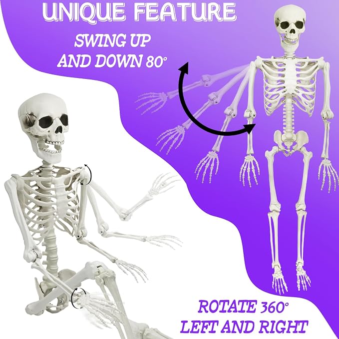 CAMIRUS 5.9FT/185cm Skeleton Halloween Full Size, Life Size Skeleton with Posable Joints Glowing Eyes Skeleton for Halloween Party Outdoor Haunted House Decor