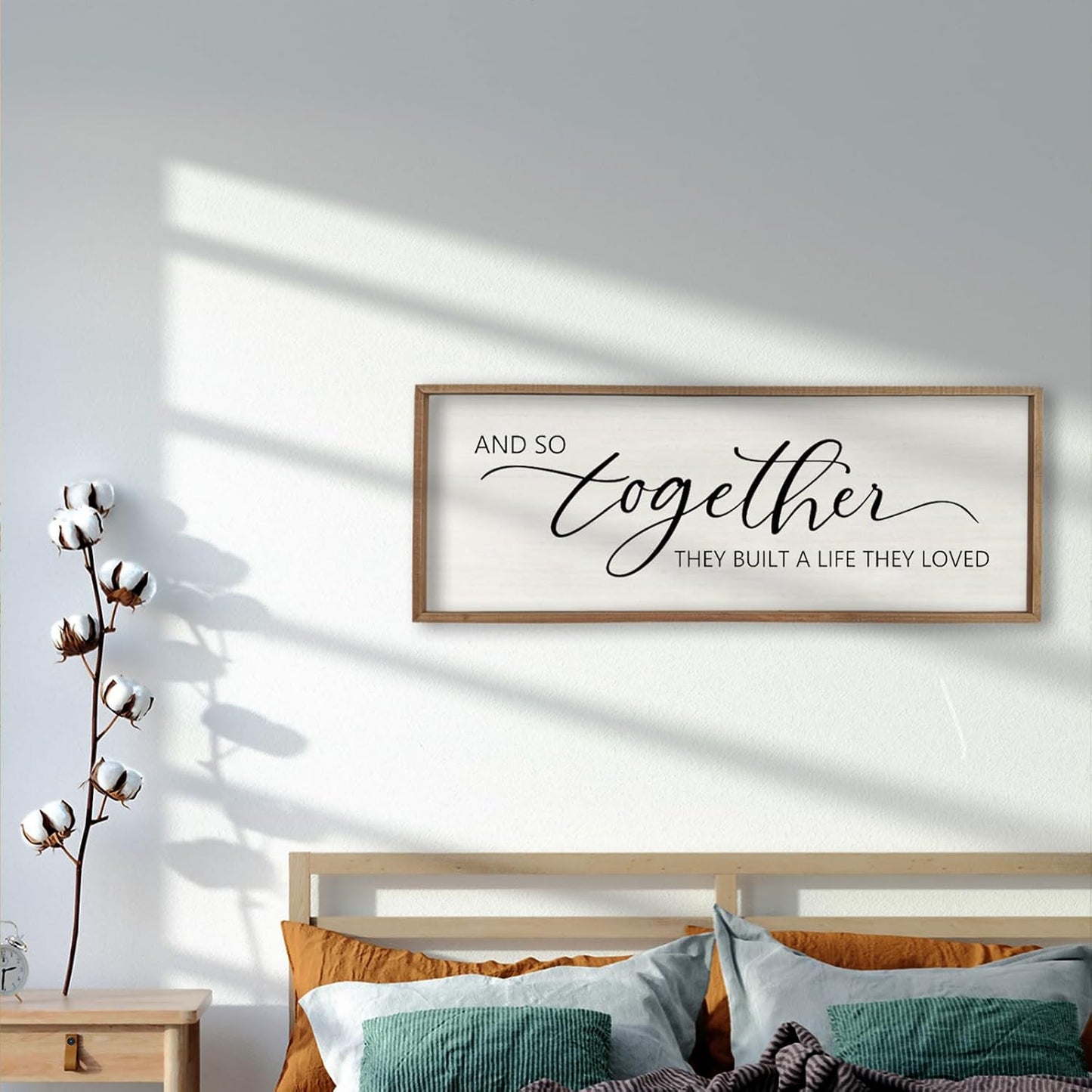 And So Together They Built A Life They Loved Sign 40”X15” Master Bedroom Above Bed Wall Decor Large Framed Wood Farmhouse Sign for Over Bed Bedside Wall Art for Love Sign Decor (Wood)