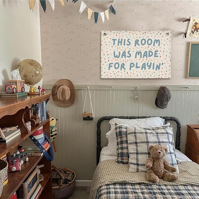 Playroom Wall Decor, Playroom Toddler Decor Hanging Linen Banner, Play Room Wall Decor for Nursery, 20x30 Inch