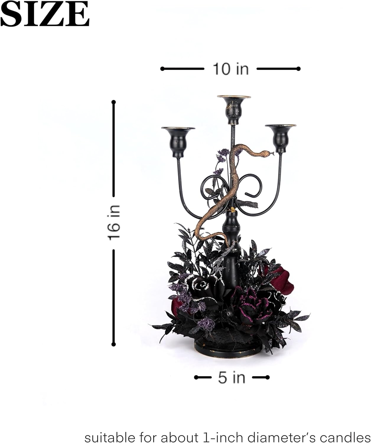 Halloween Candle Holder, 3 Arms Metal Candelabra, Black Candlestick Holder, Gothic Spooky Halloween Decor for Coffee Table/Dining Table Centerpiece, 18" Height