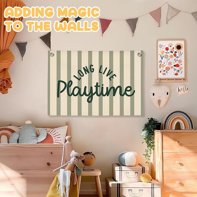 Playroom Wall Decor, Long Live Playtime Linen Canvas Banner, Toddler Playroom Decor Kids Room Nursery Wall Decor for Toddler Boys Toy Room Bedroom, 30x20 Inch
