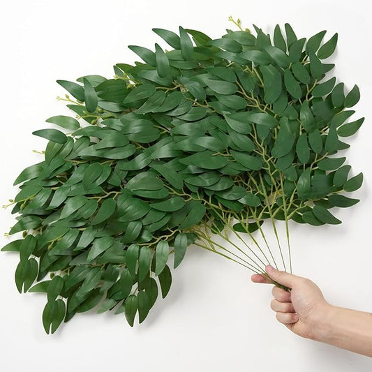 32pcs Artificial Italian Ruscus Greenery Stems Picks 22" Faux Silk Greenery Filler Plant for Vase Green Willow Leave Branches for Table Centerpieces, Wedding Arch Backdrop, Floral Bouquet Arrangement