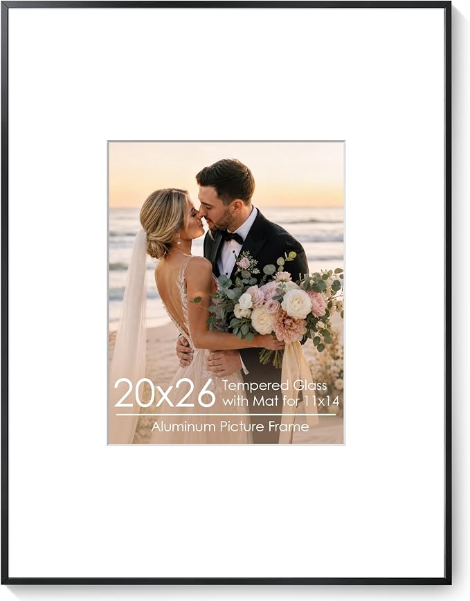 Signature Picture Frame 20x26, Aluminum Signable Frame with Glass, Black | Sleek Black Signable Frame with 11x14 for Wedding, Graduation, Birthday & Baby Shower Guest Book| Real Glass & Wall Kit