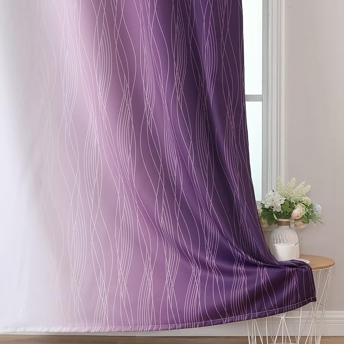 Estelar Textiler Purple and Greyish White Ombre Blackout Curtains 72 Inches Length for Bedroom, Thermal Insulated Light Blocking Grommet Gradient Blackout Drapes for Living Room, 42Wx72L, 2 Panels