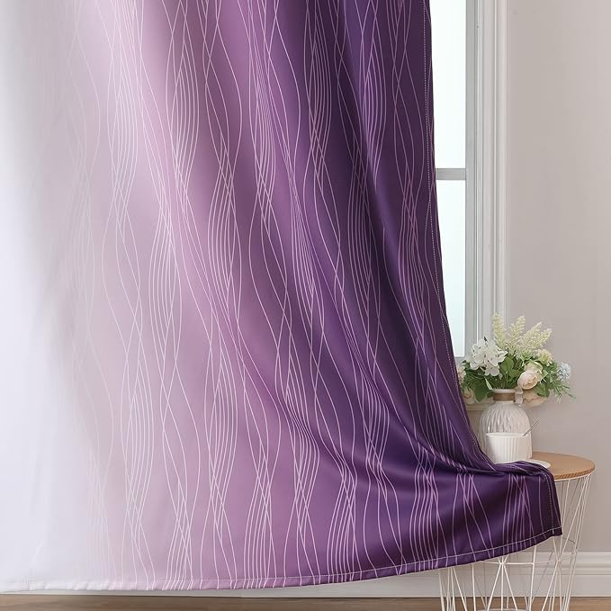 Estelar Textiler Purple and Greyish White Blackout Curtains 45 Inch Length, Light Blocking Gradient Drapes for Bedroom, Thermal Insulated Grommet Ombre Curtains for Bathroom,52Wx45L,2 Panels