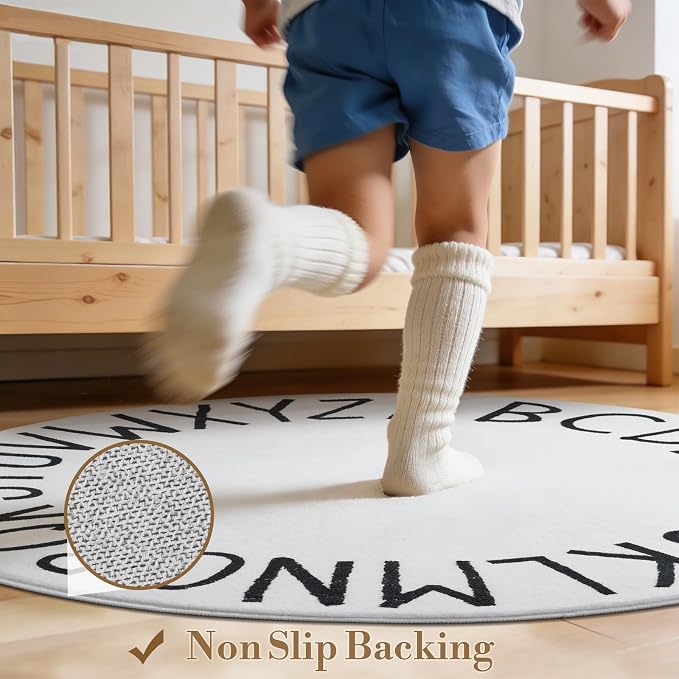 Topotdor Oval Kids Play Rug Alphabet Nursery Area Rug Extra Large Soft Crawling Play Mat for Children Toddlers Bedroom (47x70 inch, White)