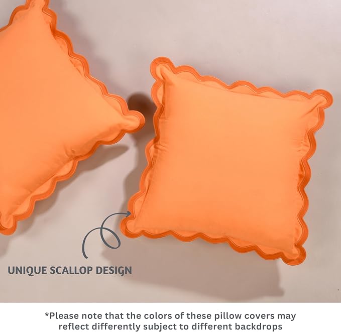 Folkulture Fall Pillow Covers 18x18 - Set of 2 | Orange Fall Throw Pillows for Living Room, Fall Bedroom Decor |Decorative, Cute, Aesthetic, Preppy, Scalloped Outdoor Pillows for Couch,Farmhouse Decor