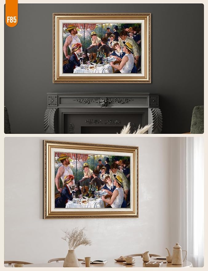 DECORARTS - Luncheon of the Boating Party by Pierre-Auguste Renoir. World Famous Giclee Canvas Reproduction with Custom Frame Options, Elegant Wall Art for Dining Room or Living Space, Ready to Hang
