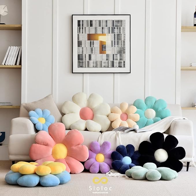 Sioloc flower pillow,flower Shaped Throw Pillow Butt Cushion flower Floor Pillow,Seating Cushion,Cute Room decor & Plush Pillow for bedroom sofa chair(Yellow,23.6'')