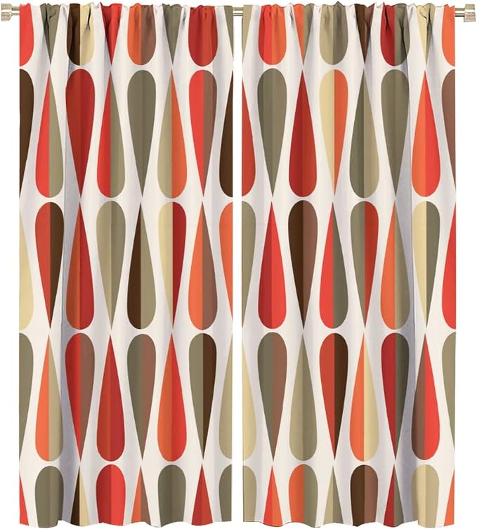 JESTRONRY Mid Century Curtains,Modern Abstract Triangular Retro Design Room Darkening Door Window Rod Pocket Curtain for Living Room Bedroom Kitchen Bathroom 42x54in