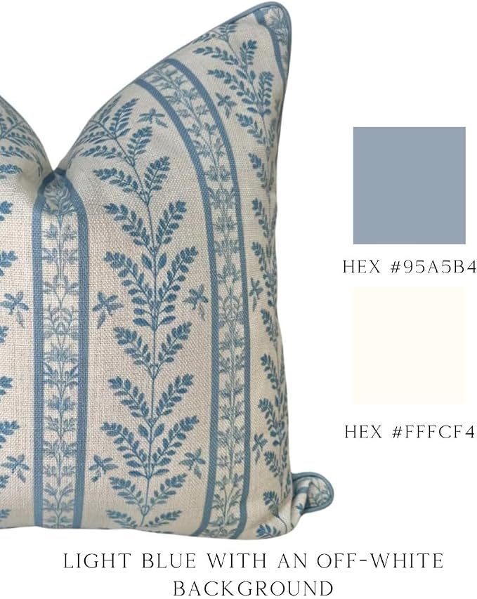 Jillien Harbor “The Louis” Blue Floral Block Print Pillow Cover – Decorative Throw Pillow Cover with Off-White Background – Grandmillennial Home Decor, 20" x 20"