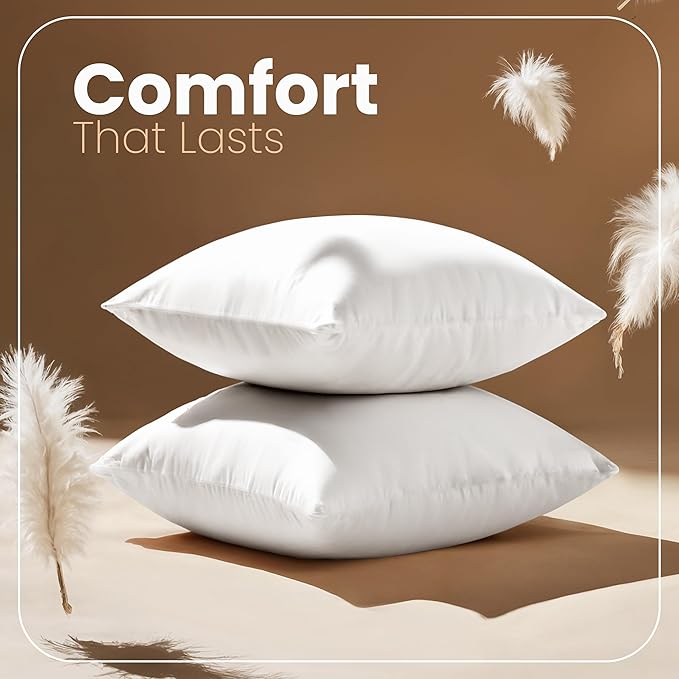 Utopia Bedding 14x14 Pillow Inserts, Set of 2, White – Indoor Decorative Throw Pillows for Bed, Sofa & Couch – Soft, Supportive & Fluffy Cushion Inserts