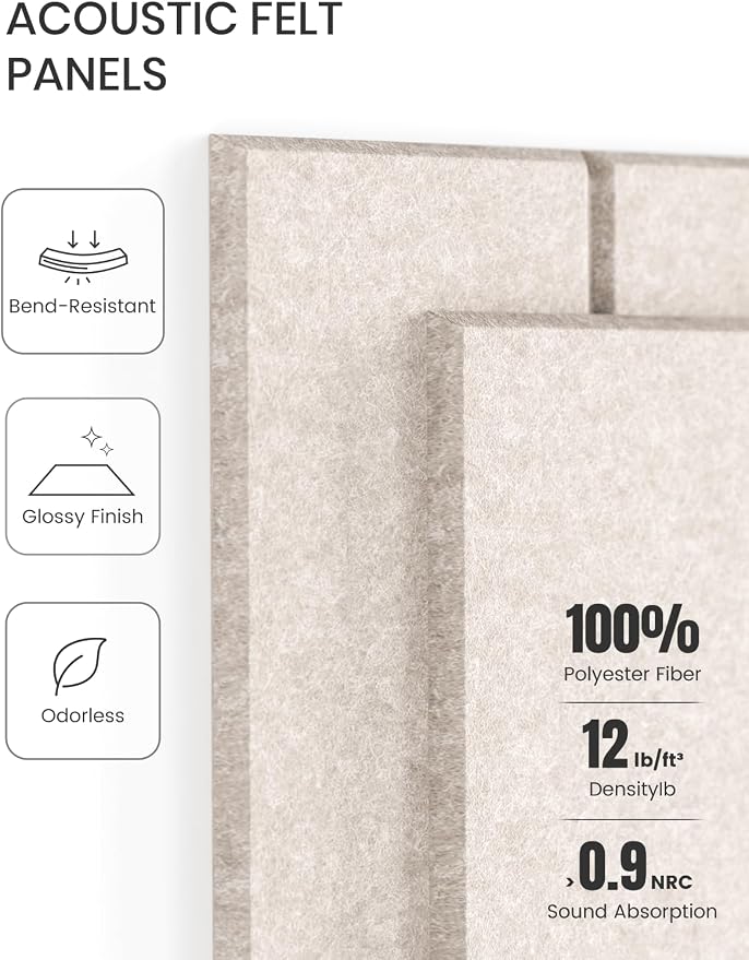 Fluxynara Felt Bulletin Board Tiles Large 48" x 36" Cork Board Alternative-12 Pack with 64 Adhesive Tabs, Thick Slat Wall Panels for Office Decor, Push Pin Board Wall Organizer Alternative -Oatmeal