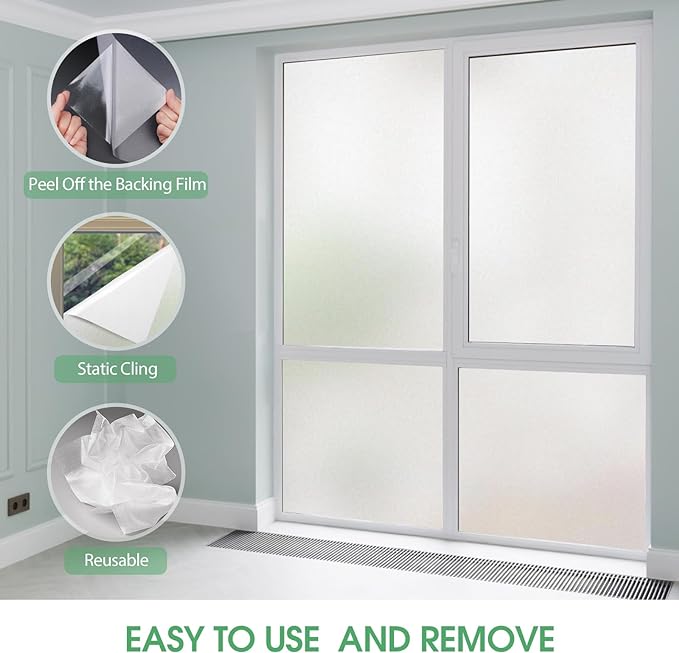 STATINT Window Privacy Film Frosted Glass Sun Blocking UV Protection Window Clings Bathroom Self Adhesive Static Cling Glass Stickers for Home Office, 45.2 Inch X 13.1 Feet