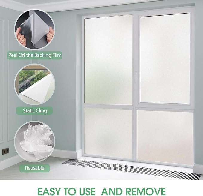 STATINT Frosted Glass Window Film Privacy Sun Blocking UV Protection Window Clings Bathroom Non Adhesive Static Cling Glass Stickers for Home Office, 41.3 Inch X 13.1 Feet