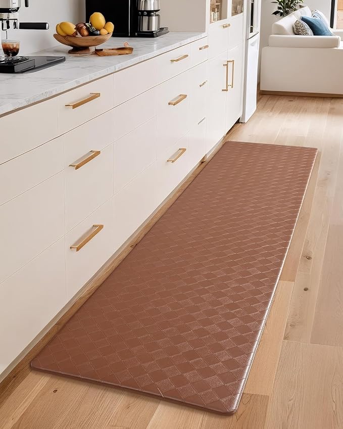 Color&Geometry Anti Fatigue Cushioned Kitchen Floor Mats,17"X47",Runner Rug Non Slip Waterproof,Memory Foam Padded Standing Mat for Front Sink,Brown