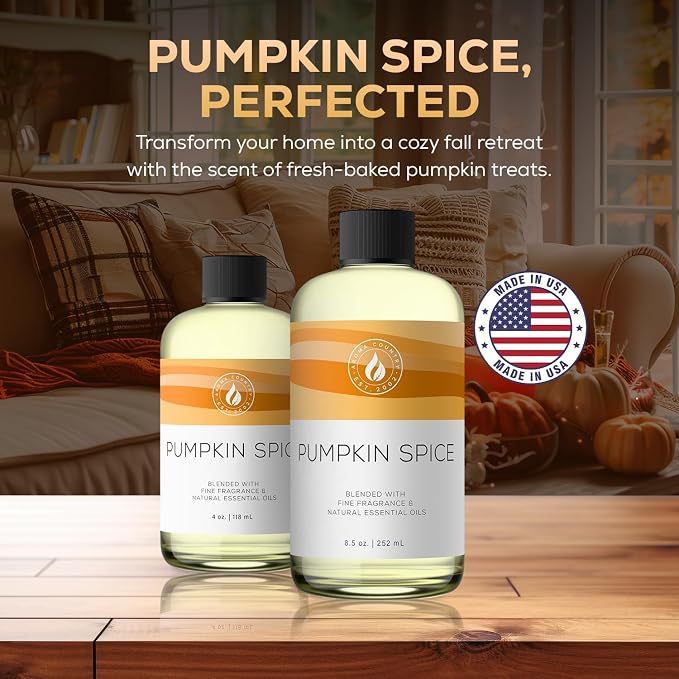 Aroma Country Pumpkin Spice Luxury Diffuser Oil Refill (4 Fl Oz) | Hotel-Inspired • Long-Lasting Home Fragrance • for Aromatherapy, Reed Diffusers, Diffuser Machines & Room Sprays