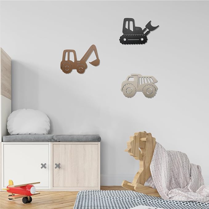 Ajqiomh Construction Trio Nursery Wall Decor Wooden Construction Vehicles Decor Kids Room Wall Decor Kids Room Decor Nursery Playroom Wall Decor for Boys