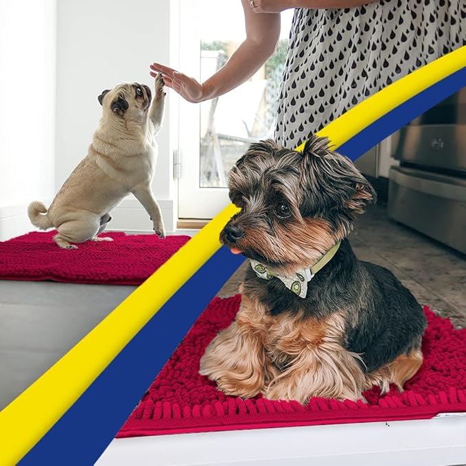 Muddy Mat® | Super Water Absorbent Door Mat Indoor, Microfiber Quick Dry Chenille Entryway Rug, Slip Resistant Front Door Mat, Indoor Mats for Entryway, Machine Washable Pet Rug, Maroon 24" x 72"