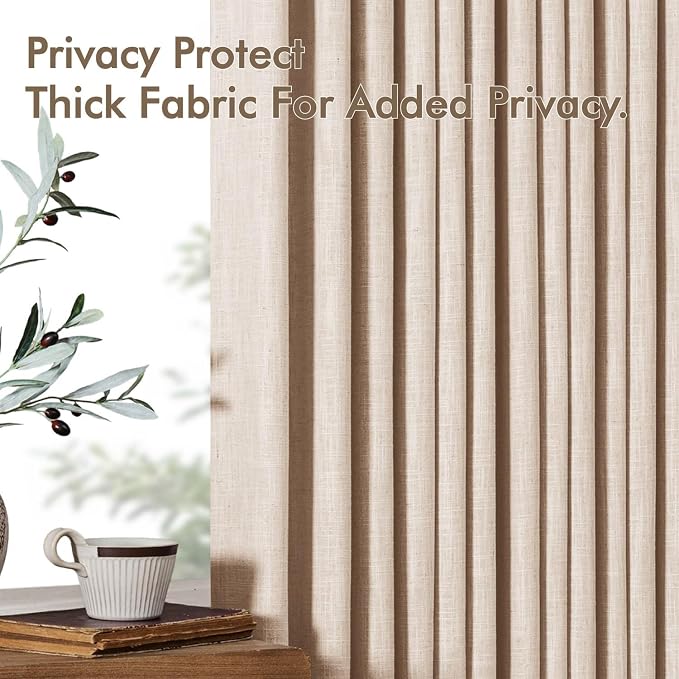 MIULEE Pinch Pleated Thick Linen Curtains 96 Inches Long 2 Panels for Living Room Bedroom, Memory Trained Pleat Drapes Light Filtering Sand Beige Semi Sheer Window Curtains Hooks Rings Back Tab