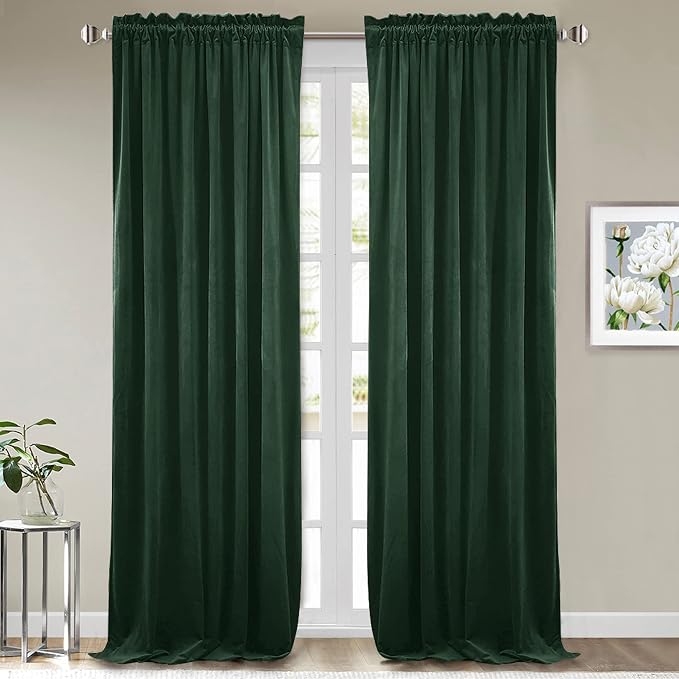 StangH Dark Green Room Darkening Window Curtains 96 inches, 2 Panels | 300GSM Soft Heavy Velvet, Thermal Insulated, Privacy Protect, Holiday Gifts, Living Room, Home Theater, Office