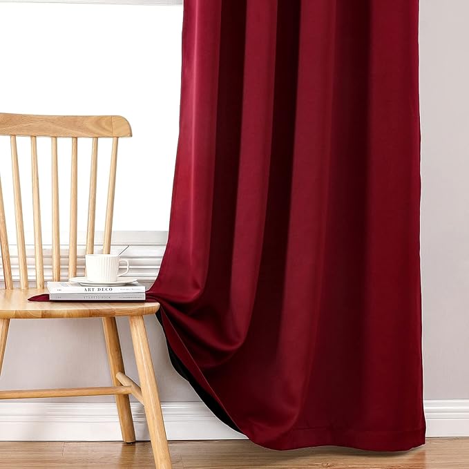 ChrisDowa 100% Blackout Curtains 120 inch Long for Bedroom with Black Liner, 2 Thick Layers Total Blackout Thermal Insulated Grommet Long Window Curtains 2 Panels Set (Burgundy, 52 x 120 Inch)