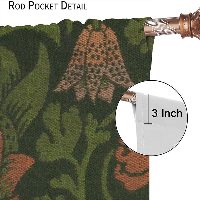 Vintage Bohemia William Morri Plant Flowers Blackout Window Curtains, Abstract Art Retro Plants Pattern Print Window Drapes, for Bedroom Living Room 72x63in