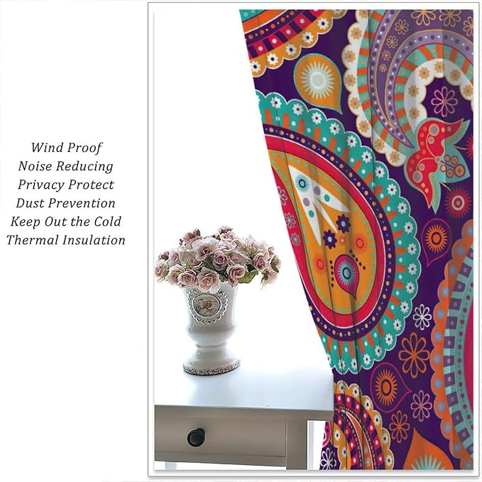 Paisley Blackout Curtains, Bohemian-Style Ethnic Tribal Print Window Treatments, for Bedrooms, Living Rooms and Kitchens.72X63 Inch