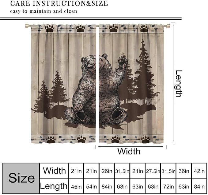 Bear Hunting Blackout Curtains Country Farmhouse Vintage Hunting Lodge Wildlife Funny Bear Wildlife Windows Treatments Rod Pocket for Kitchen Living Room Bedroom 55x63in