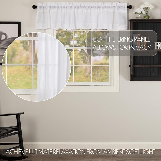 VHC Brands Farmhouse 16"x90" Valance White Rod Pocket Kitchen Window Curtains