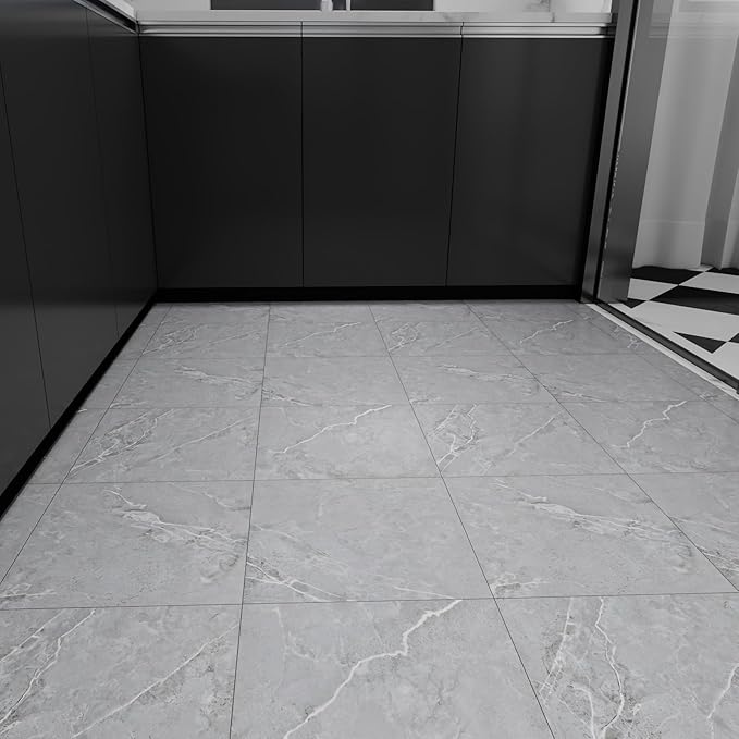 Peel and Stick Floor Tiles 10-Pack,Grey Marble Pattern Flooring,12"x12" Self Adhesive Waterproof Vinyl Flooring DIY for Kitchen Bathroom Dining Room Bedroom Living Room Laundry,Cover 10 Sq.Ft