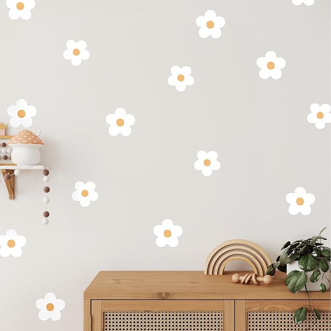 Removable Wall Decals for Kids Room – Peel and Stick Wall Stickers for Girls & Boys Bedroom, Playroom & Nursery – Easy to Apply Wall Decor - Daisy White Flowers Decals
