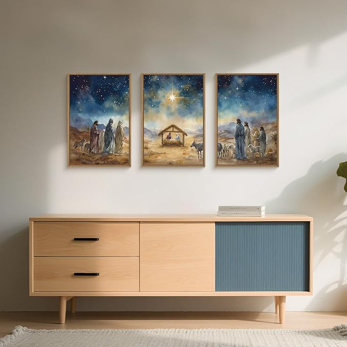 LHIUEM Large Bible Christian Religious Framed Canvas Wall Art Set,Birth of Jesus Nativity Wall Decor,Christmas Mary and Joseph Artwork for Living Room,Bedroom,Dining Room,Office -24"x36"x3