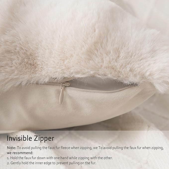 SOMAHE White Lumbar Throw Pillows for Couch Set of 2 Faux Fur Sofa Pillow Cover Soft Plush Decorative Pillowcase for Living Room Pillow Covers Cream White 12x20 Inch