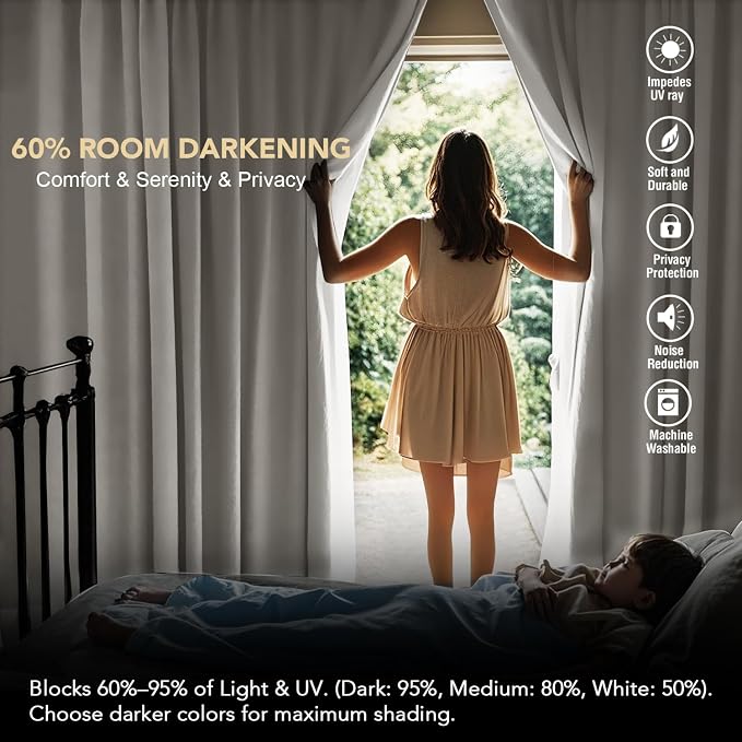 H.VERSAILTEX Light Reducing Curtains Thermal Insulated Window Treatment Panels Room Darkening Privacy Assured Drapes for Living Room Back Tab/Rod Pocket Bedroom Drapes 2 Panels, Ivory - 42 x 84 Inch