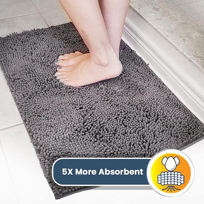Muddy Mat® | Super Water Absorbent Door Mat Indoor, Microfiber Quick Dry Chenille Entryway Rug, Slip Resistant Front Door Mat, Indoor Mats for Entryway, Machine Washable Pet Rug, Grey 30"x19"