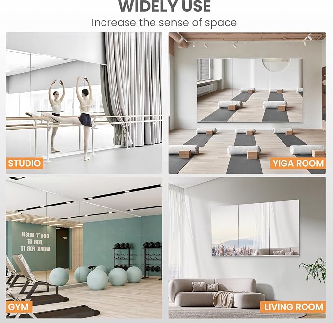 pertetey Home Gym Mirror, 56X30 Inch(1Pack) Large Frameless Tempered Glass Full Body Wall Mounted Mirror for Gym, Yoga, Exercise, Dance Studio