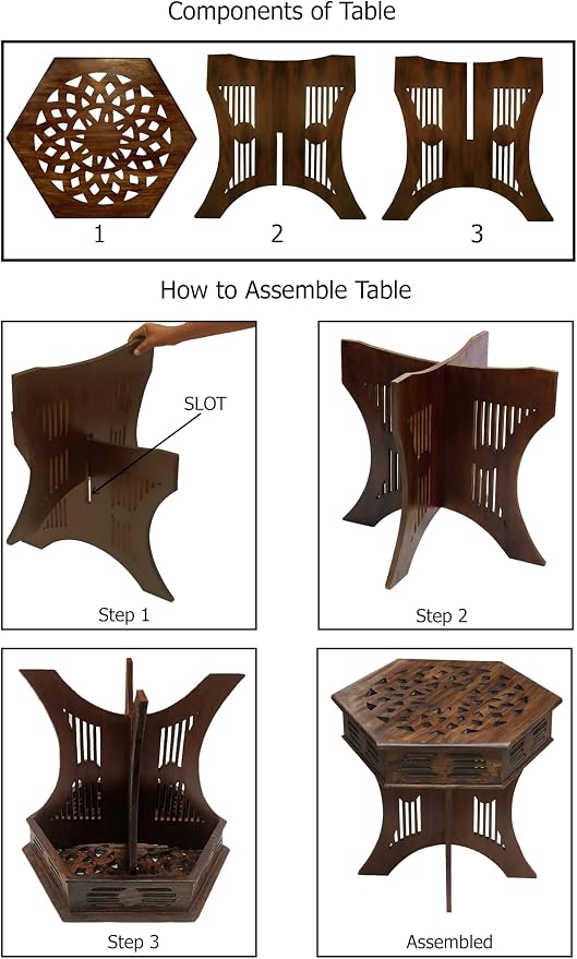 COTTON CRAFT Solid Wood End Table - Hand Carved Moroccan Accent Table - Boho Folding Side Table - Small Spaces Entryway Global Living Room Bedside - No Tools Assembly - 24x20 in - Dark Antique Brown