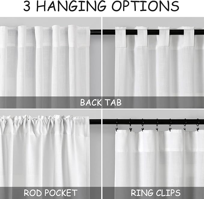 Extra Wide Linen Curtains for Living Room 102 Inch for Bedroom Divider Off White Rustic Farmhouse Drape Rod Pocket Back Tab Light Filtering Dinner/Office Window Curtain for Sliding Door，2 Panles